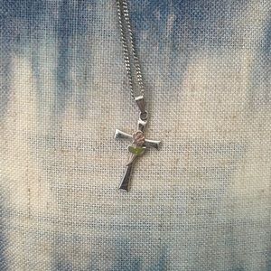 Silver Cross Necklace with Rose